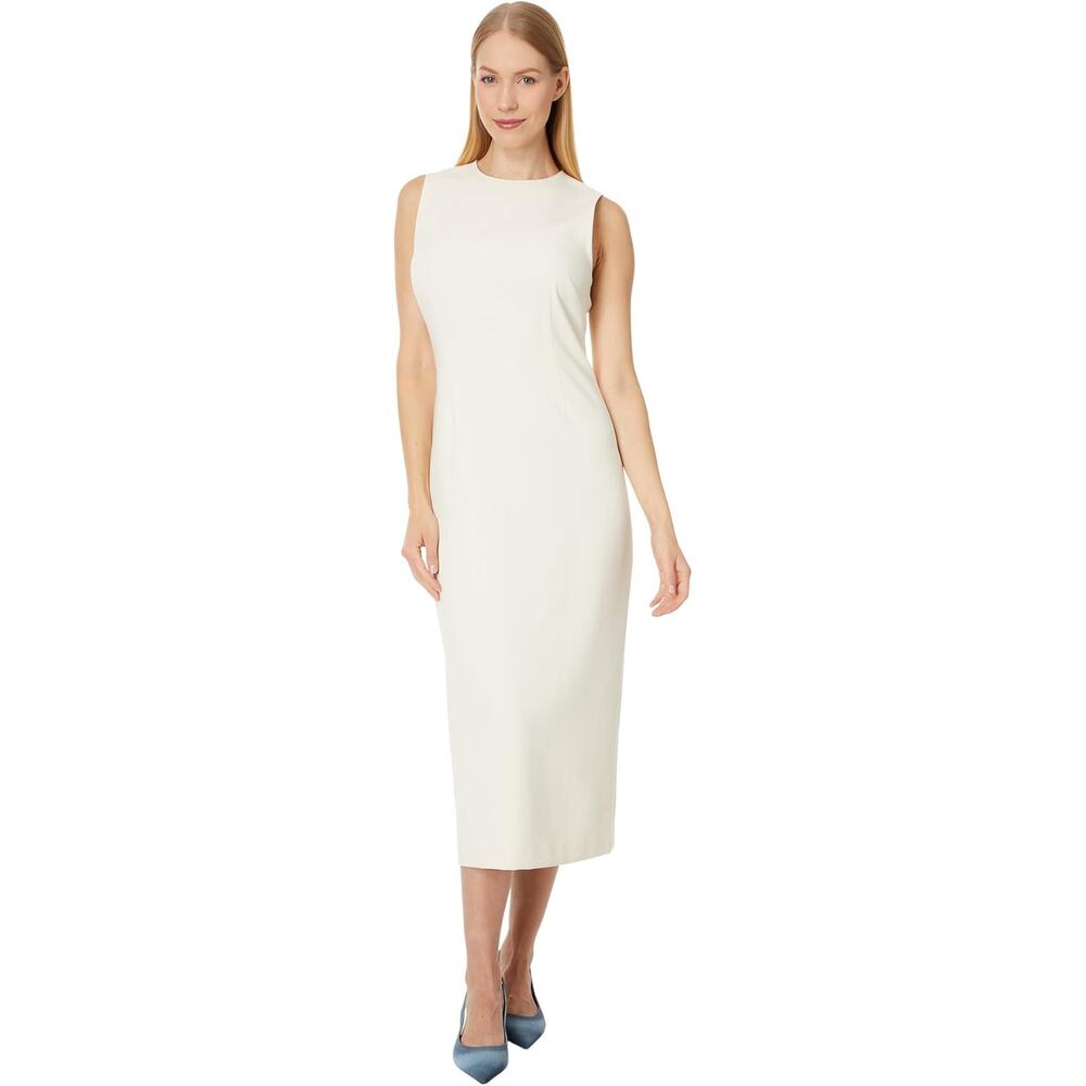 Vince Womens 8 Off White Crew Neck Sheath Midi Dress Minimalist Elegant L15-17